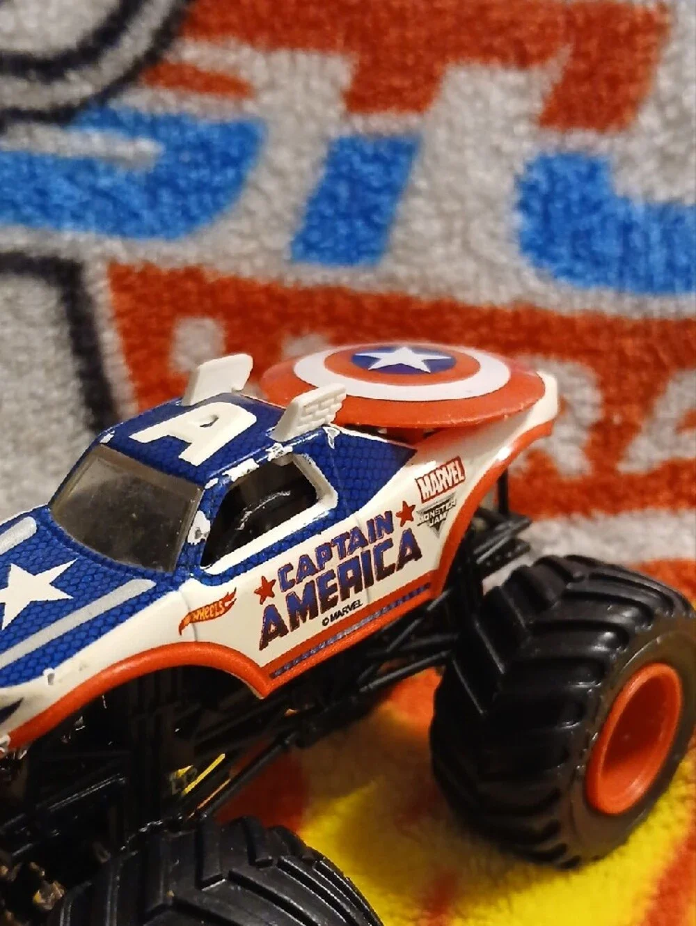 Captain America Marvel Hot Wheels Monster Truck Toy - Red, White & Blue